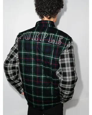 Purple Brand チェック柄ロゴ入りキルティングシャツ - サムネイル3