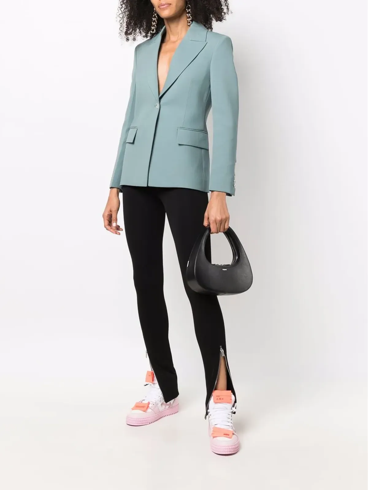 Off-White logo-patch single-breasted blazer - Green - 画像2
