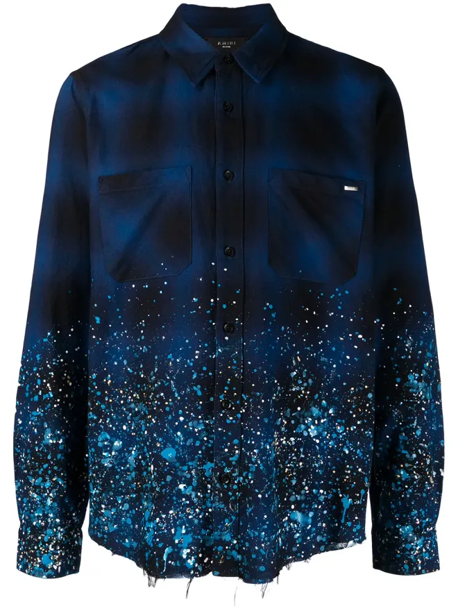 AMIRI AMIRI クリスタルペインター フランネル ボタンダウンシャツ ブルーの商品画像