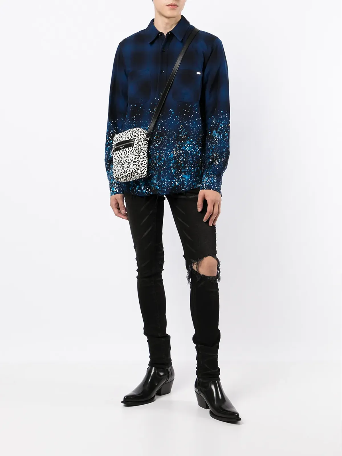 AMIRI クリスタルペインター フランネル ボタンダウンシャツ ブルー - 画像2