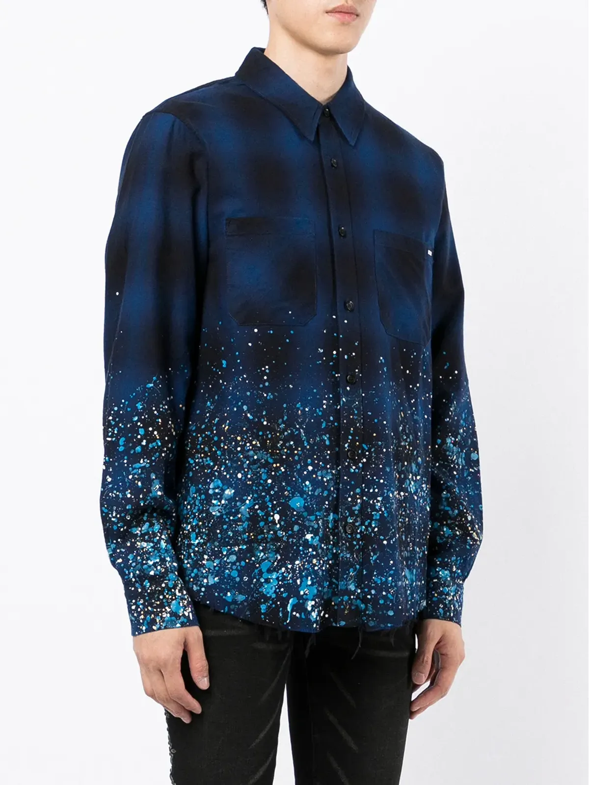 AMIRI クリスタルペインター フランネル ボタンダウンシャツ ブルー - 画像3