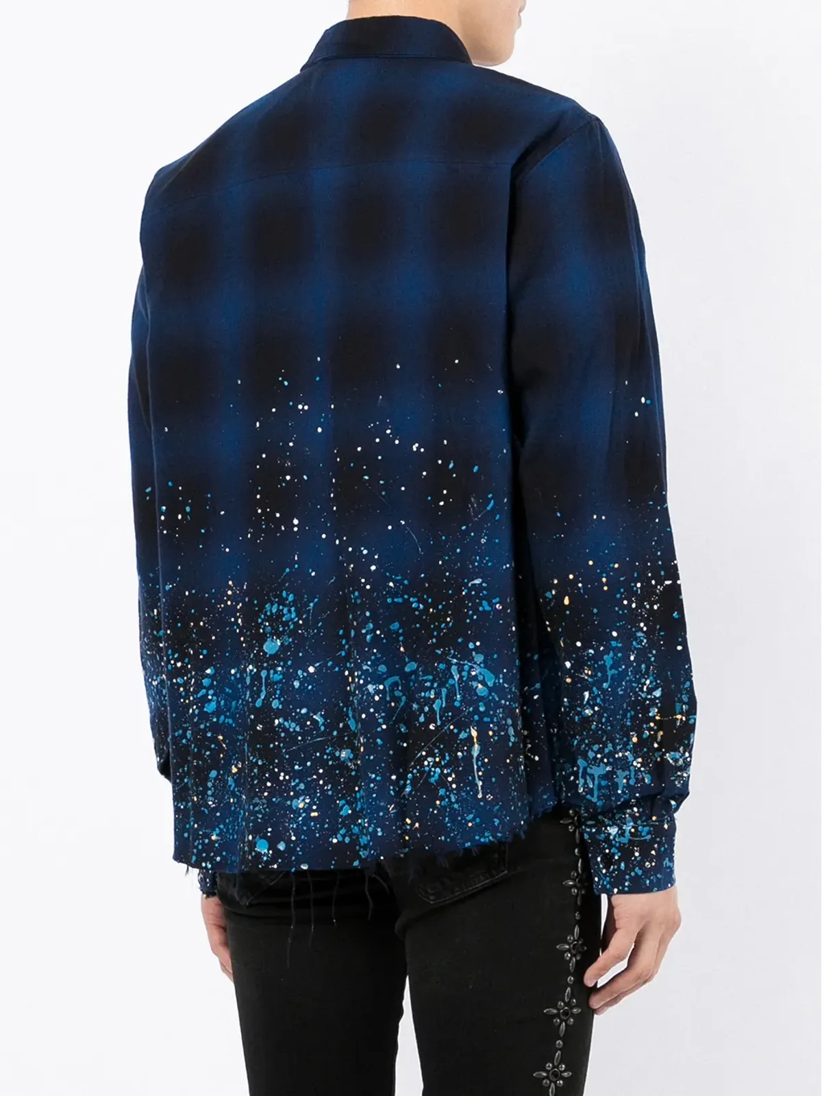 AMIRI クリスタルペインター フランネル ボタンダウンシャツ ブルー - 画像4