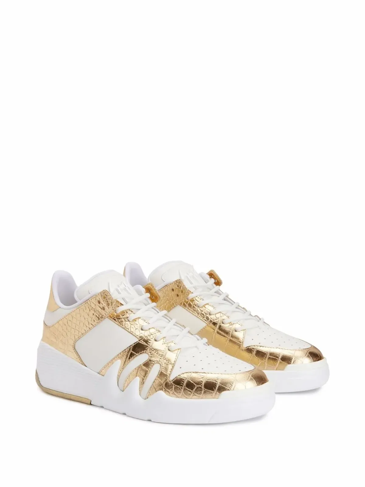Giuseppe Zanotti タロン クロコダイルエフェクト レザー ロー・トップスニーカー ホワイト - 画像2