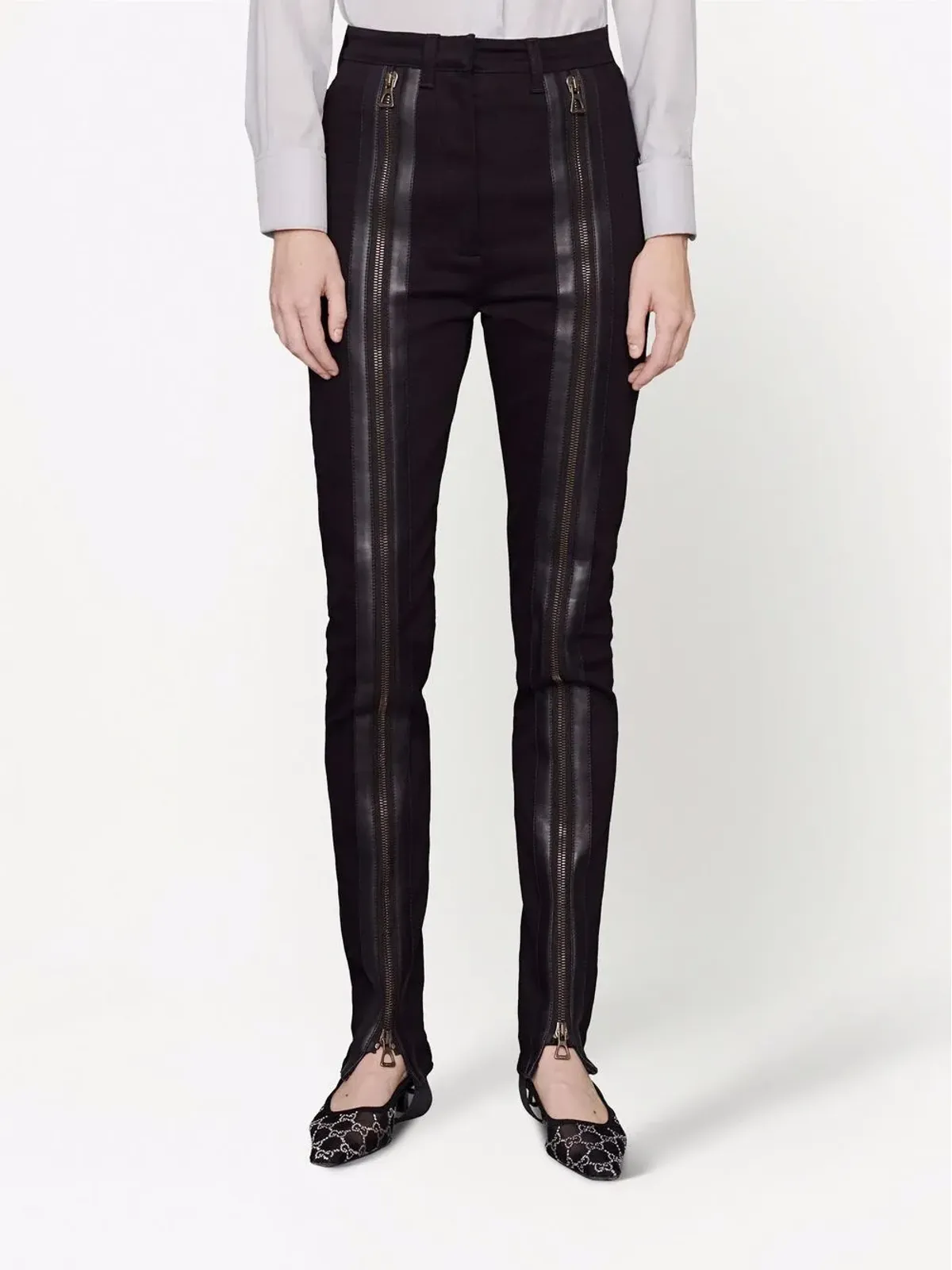 Gucci ジップディテール ストリップパンツ - ブラック - 画像3