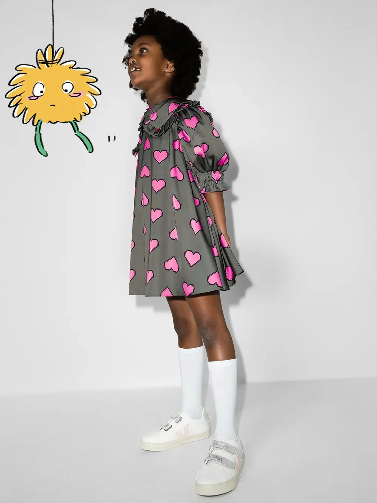 Natasha Zinko Kids ピクセル柄ハートプリントドレス - 画像2