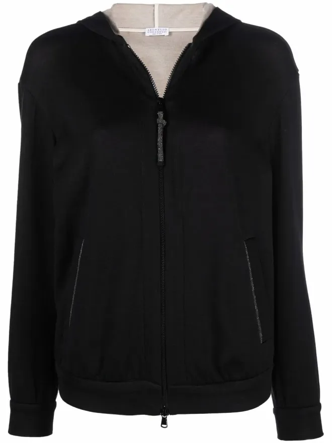 Brunello Cucinelli Brunello Cucinelli モニリ・トリム ジップフロント フーディ - ブラックの商品画像