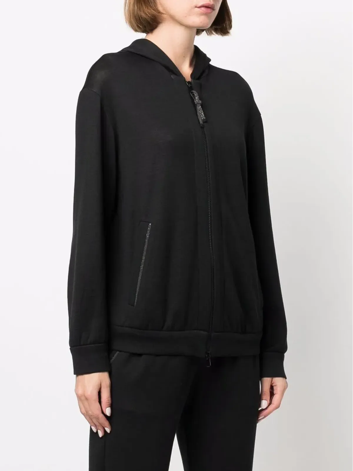 Brunello Cucinelli モニリ・トリム ジップフロント フーディ - ブラック - 画像3