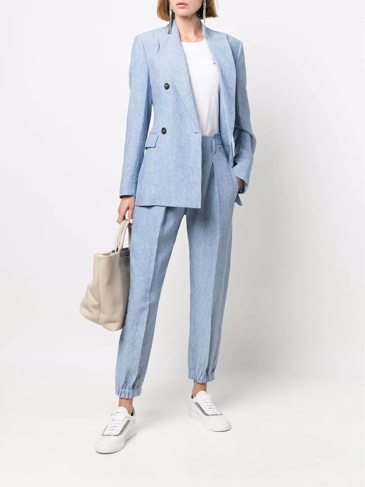 Brunello Cucinelli カフドアンクルリネン スーツパンツ（ブルー） - 画像2