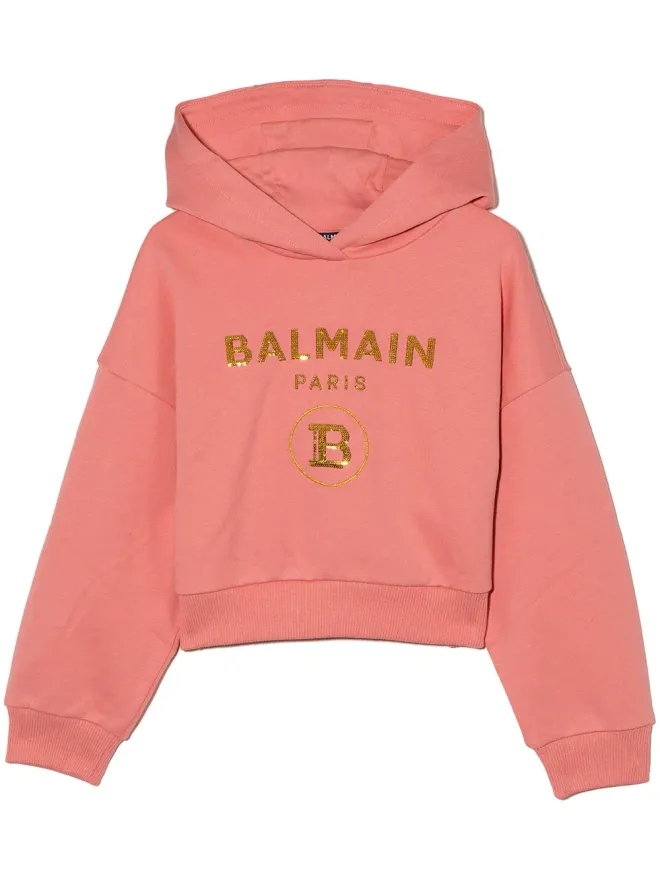Balmain Kids Balmain Kids スパンコールロゴ クロップドフーディーの商品画像