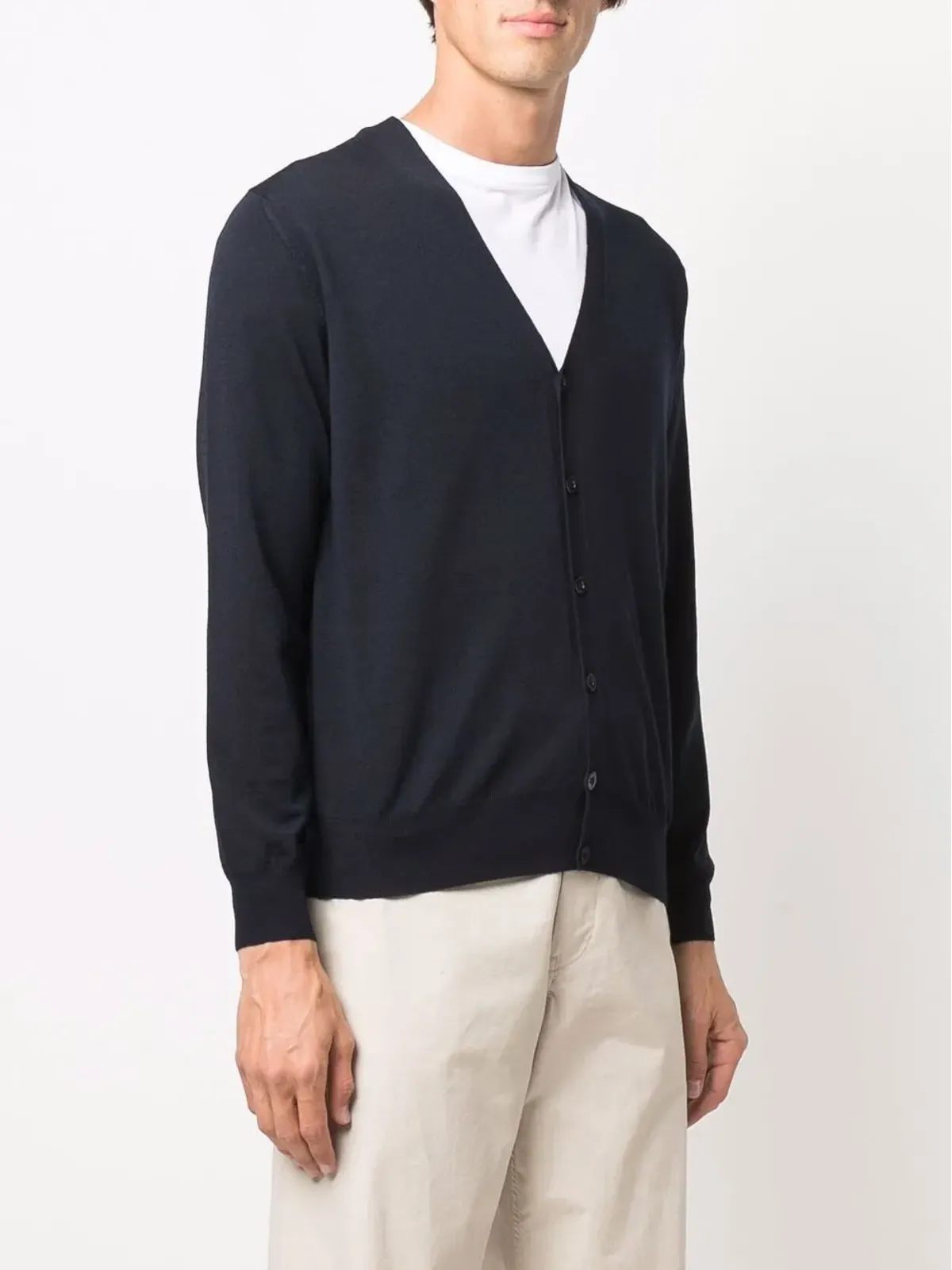 Canali Vネック ニットカーディガン ブルー - 画像3