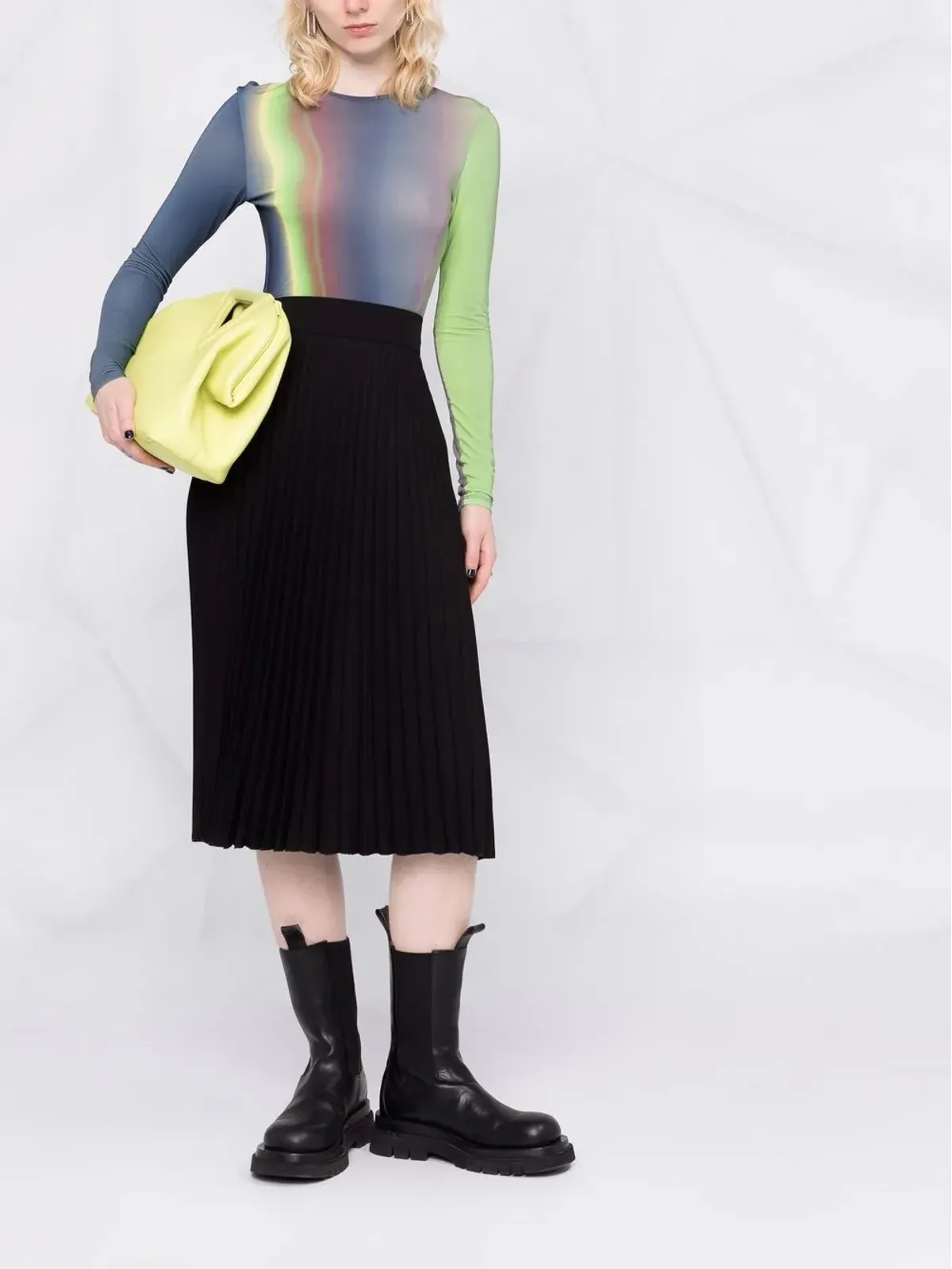 Off-White ハイウエストプリーツスカート - ブラック - 画像2