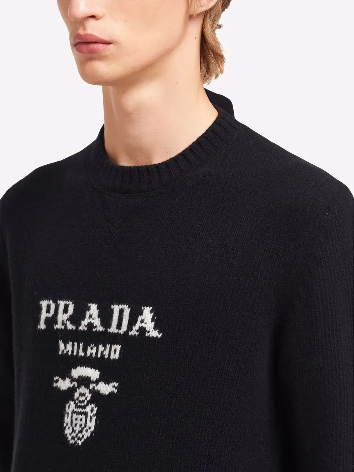 Prada ロゴ入りインターシャ ウールカシミヤ混紡 ジャンパー - 画像5