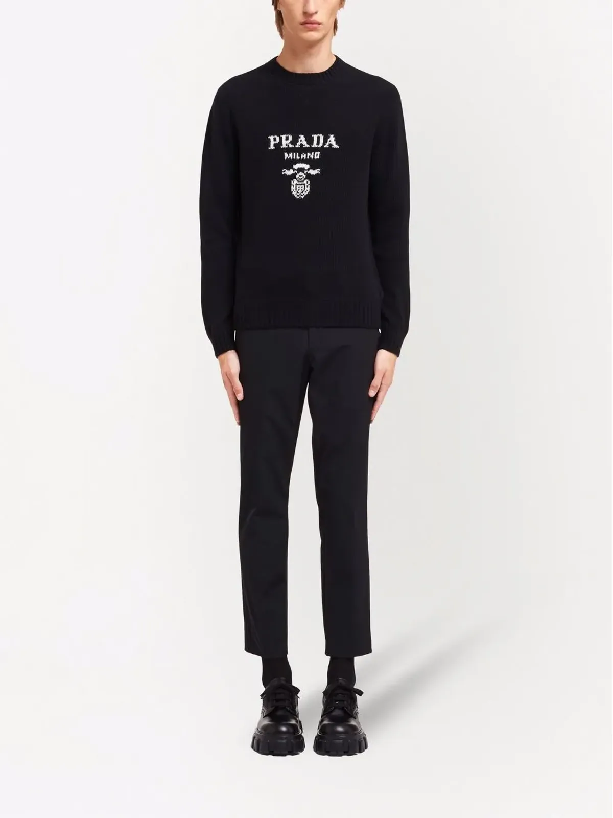 Prada ロゴ入りインターシャ ウールカシミヤ混紡 ジャンパー - 画像2