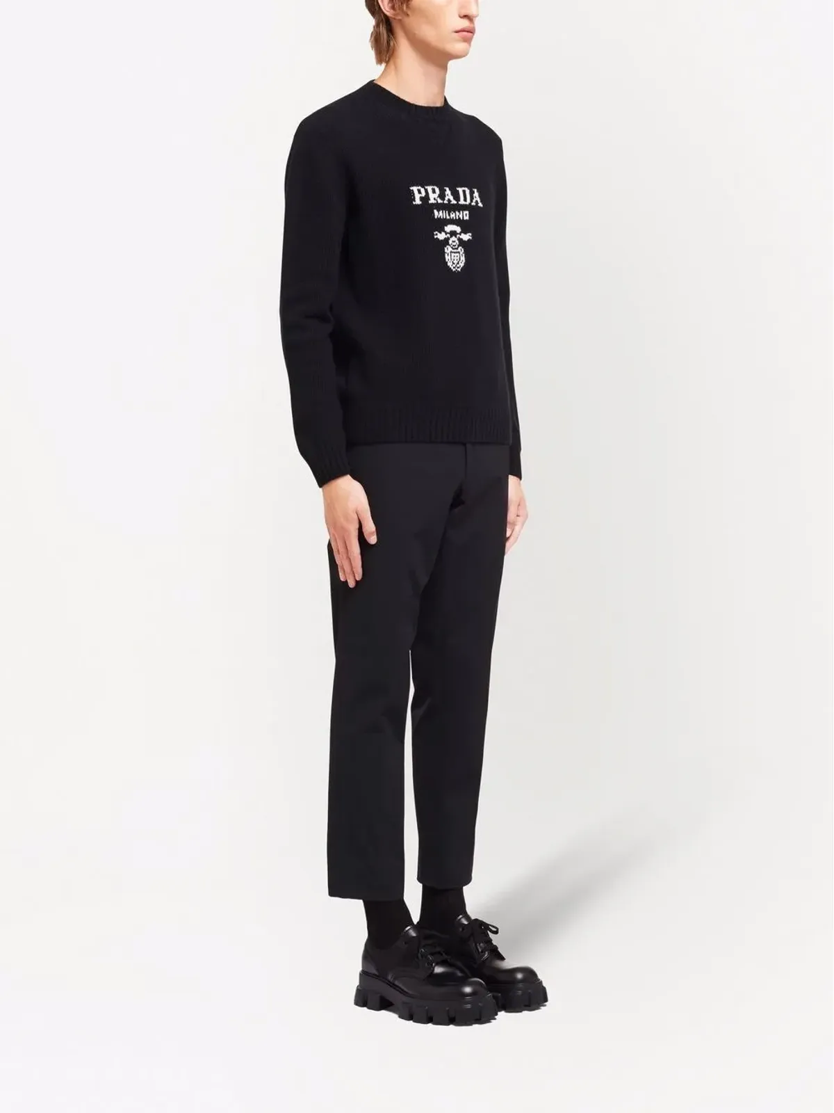 Prada ロゴ入りインターシャ ウールカシミヤ混紡 ジャンパー - 画像3