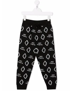 COUNTY OF MILAN KIDS 全体にロゴプリントのトラックパンツ - ブラック - サムネイル1