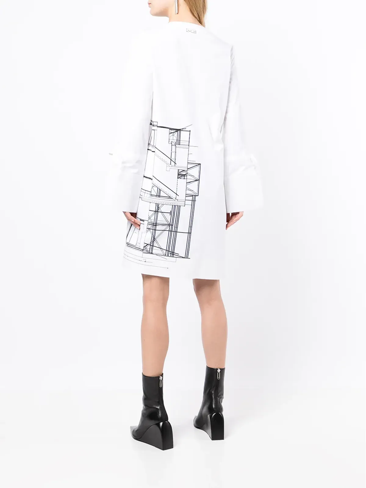 Off-White グラフィックプリントの袖を結んだミニドレス - 画像4