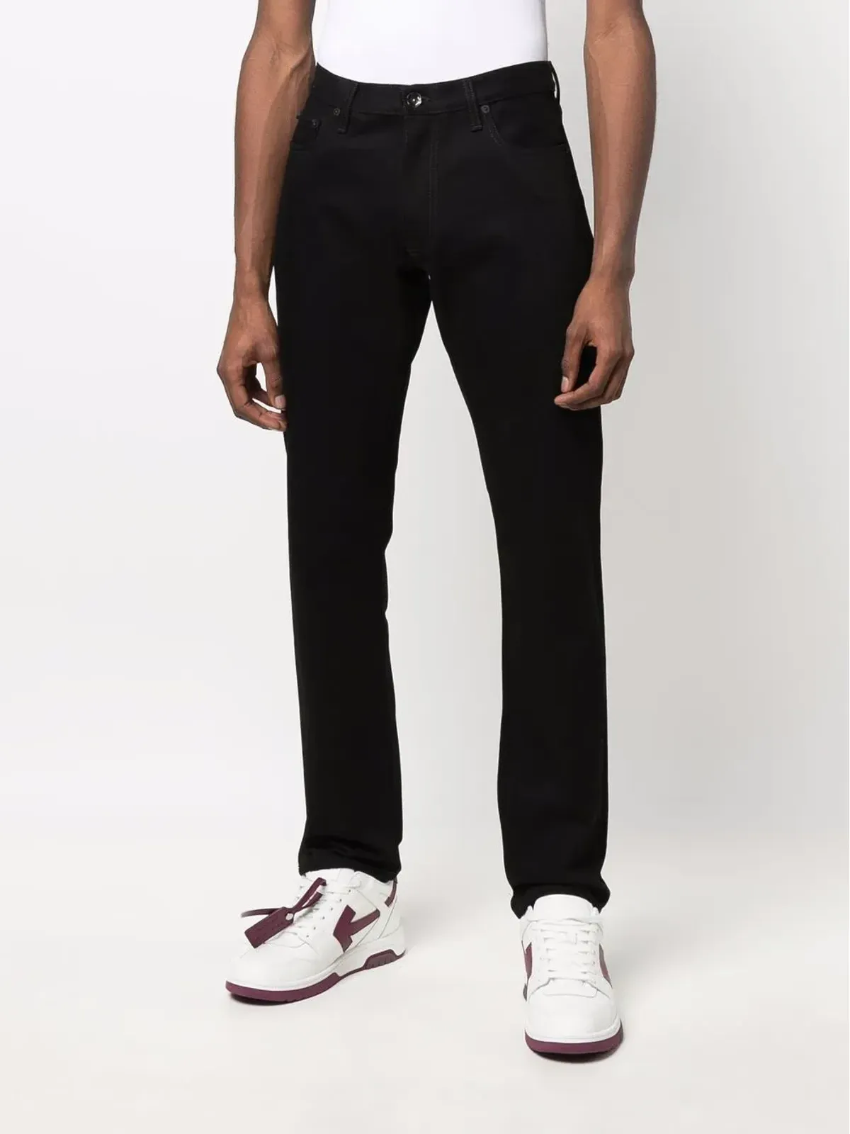 Off-White ダイアグストライププリント スリムフィットジーンズ（ブラック） - 画像3