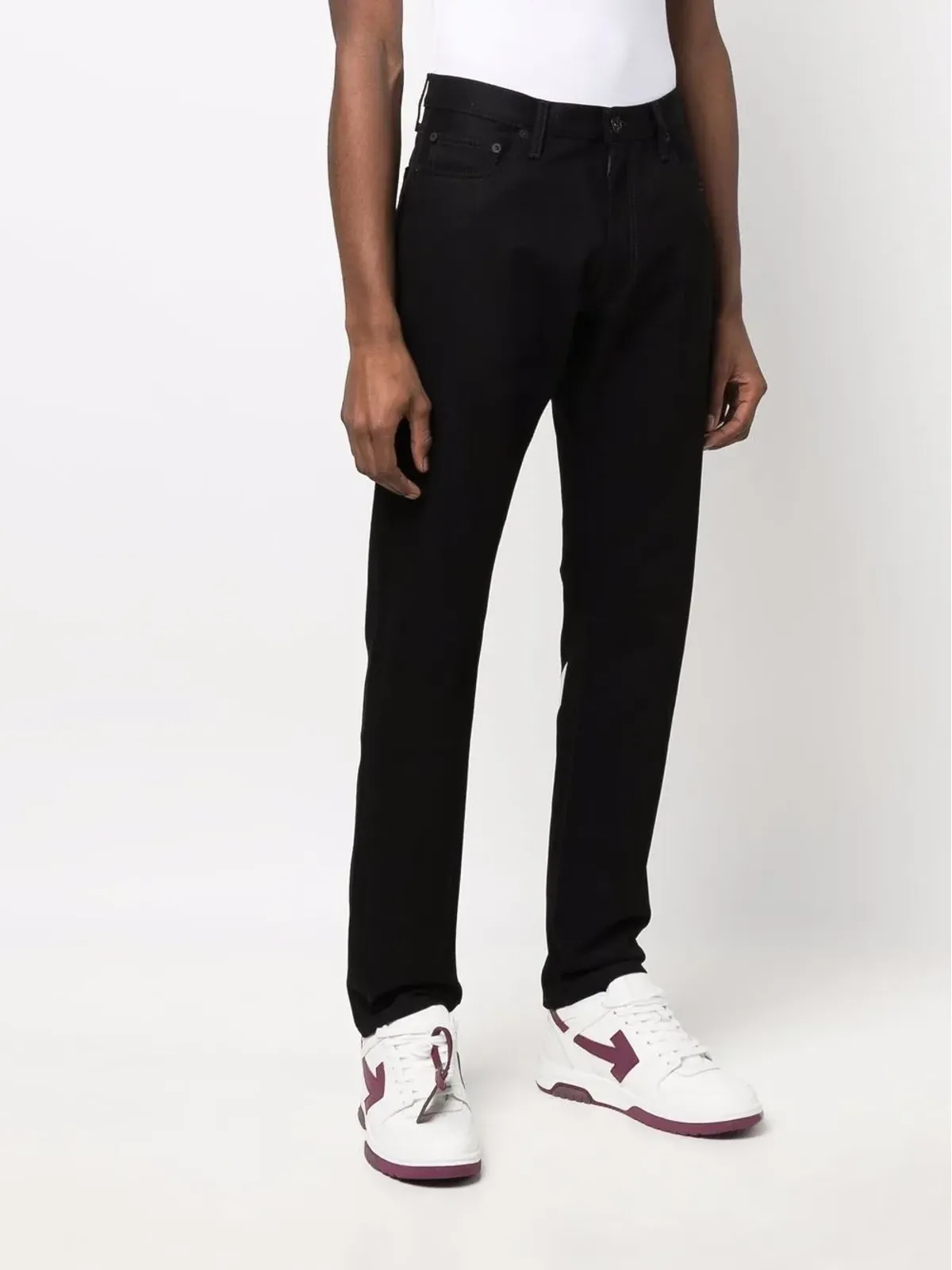 Off-White ダイアグストライププリント スリムフィットジーンズ（ブラック） - 画像4