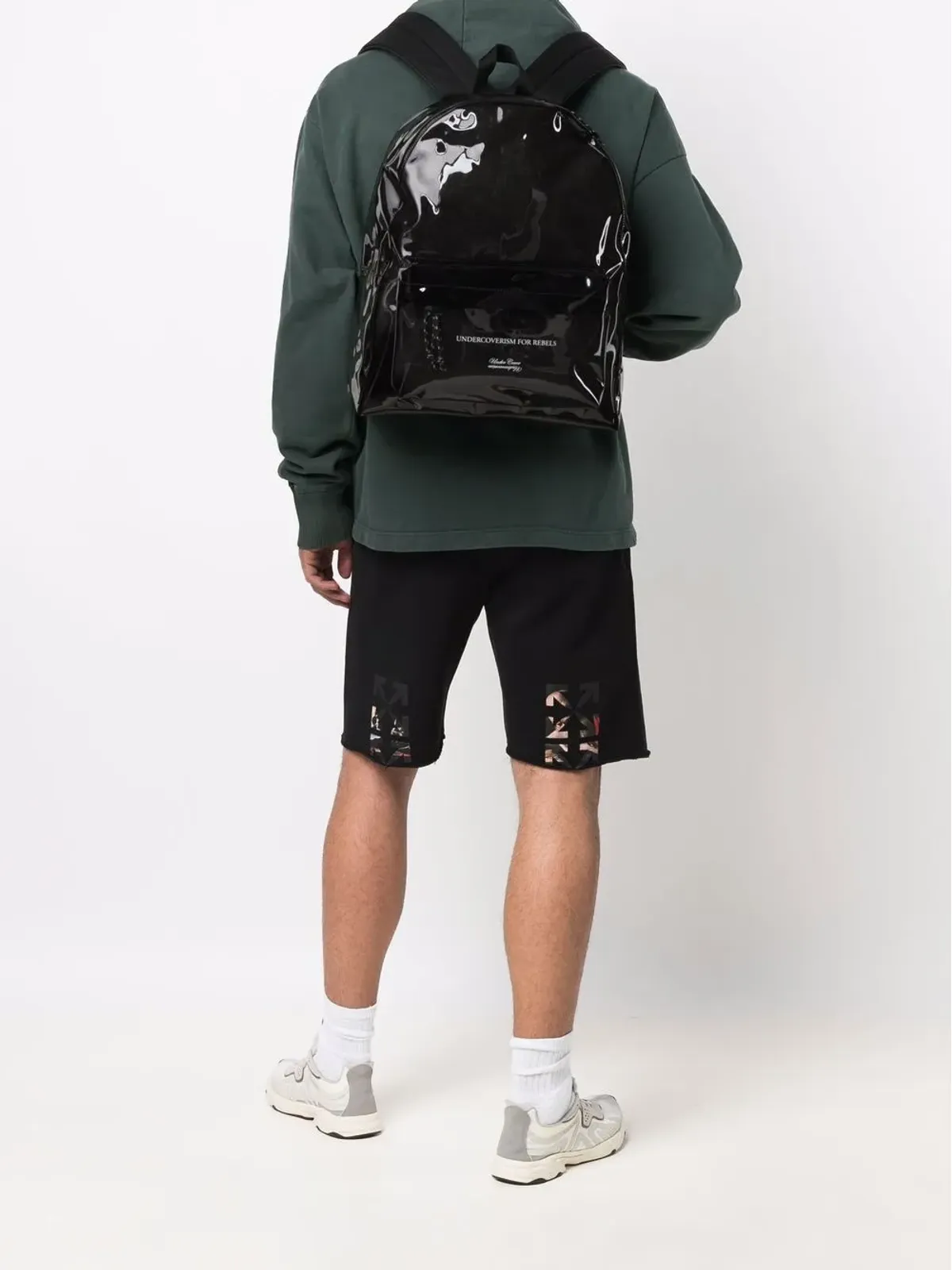 Off-White ロゴプリント膝丈トラックショーツ - ブラック - 画像2