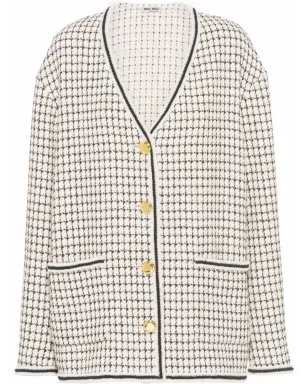 Miu Miu チェックツイード シングルブレストカーディガン - サムネイル1