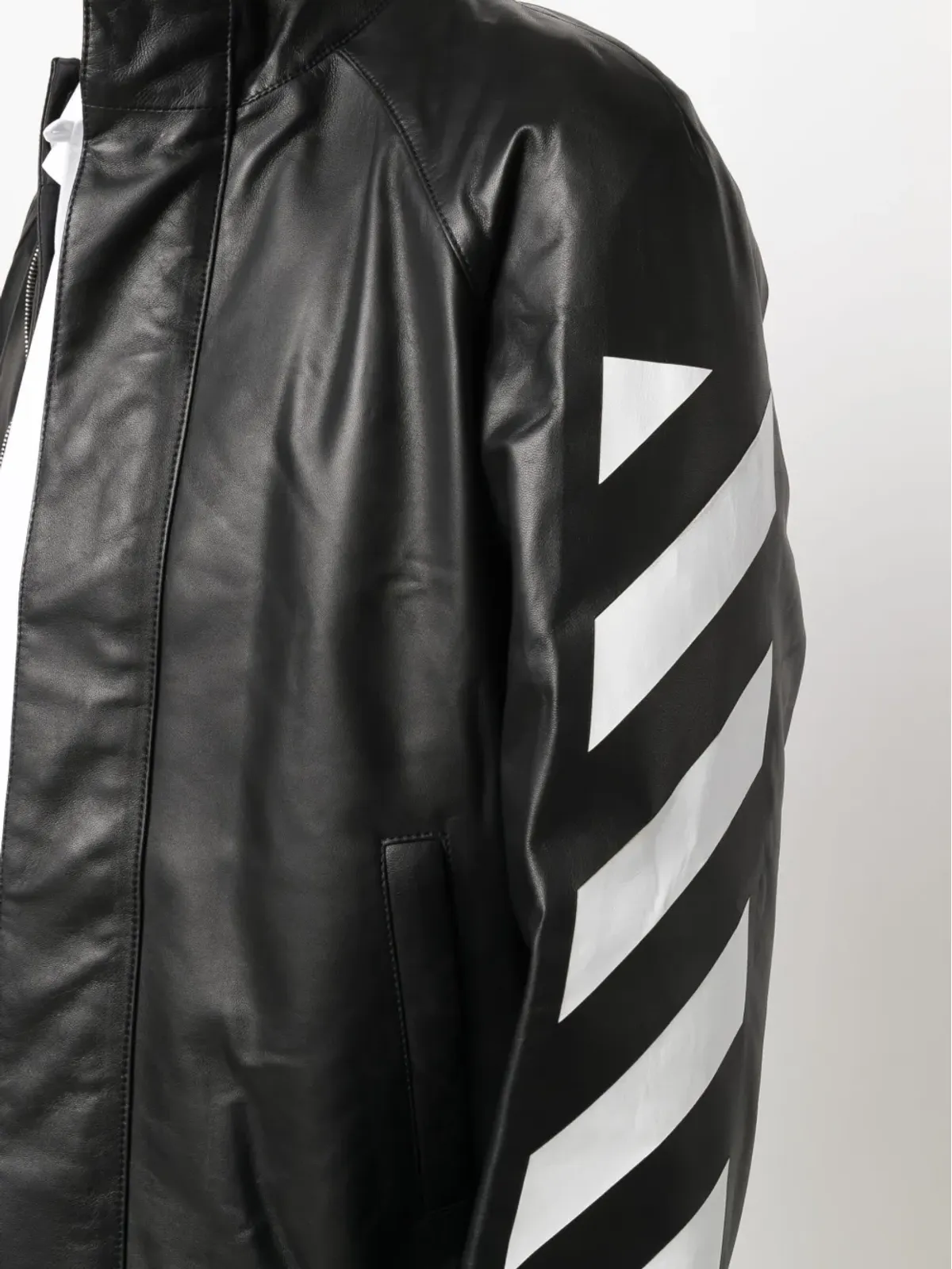 Off-White 斜めストライプ レザー ジャケット - ブラック - 画像5
