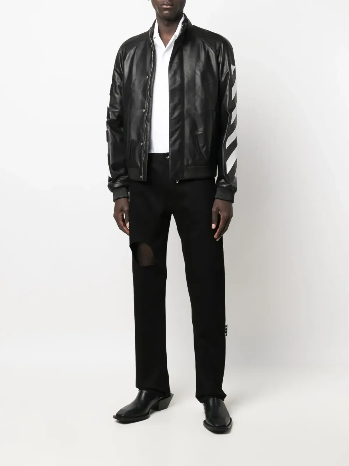 Off-White 斜めストライプ レザー ジャケット - ブラック - 画像2