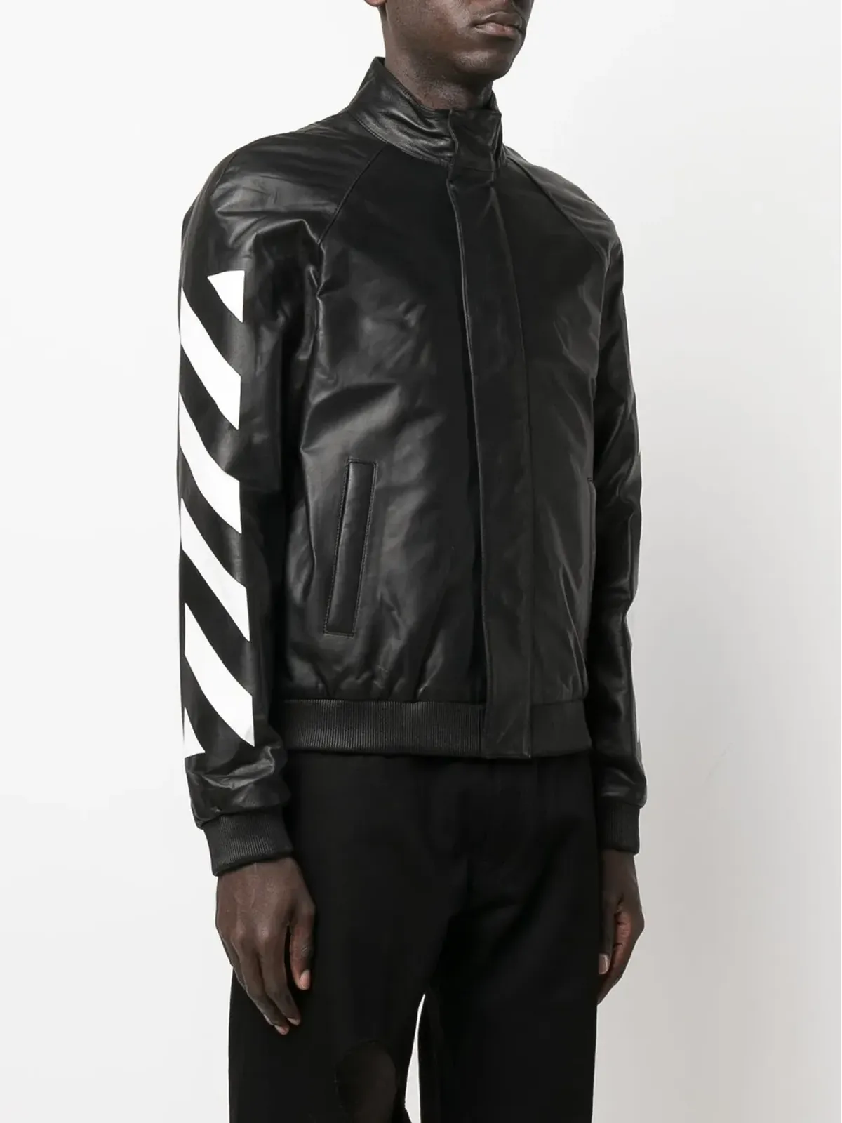 Off-White 斜めストライプ レザー ジャケット - ブラック - 画像3