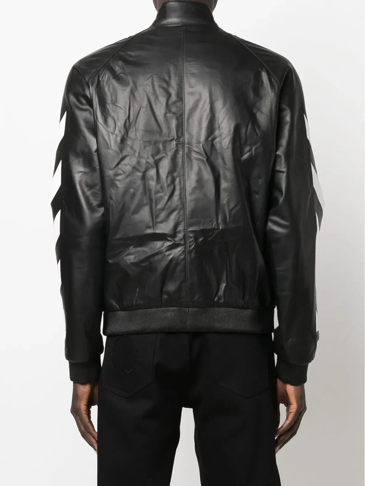 Off-White 斜めストライプ レザー ジャケット - ブラック - 画像4