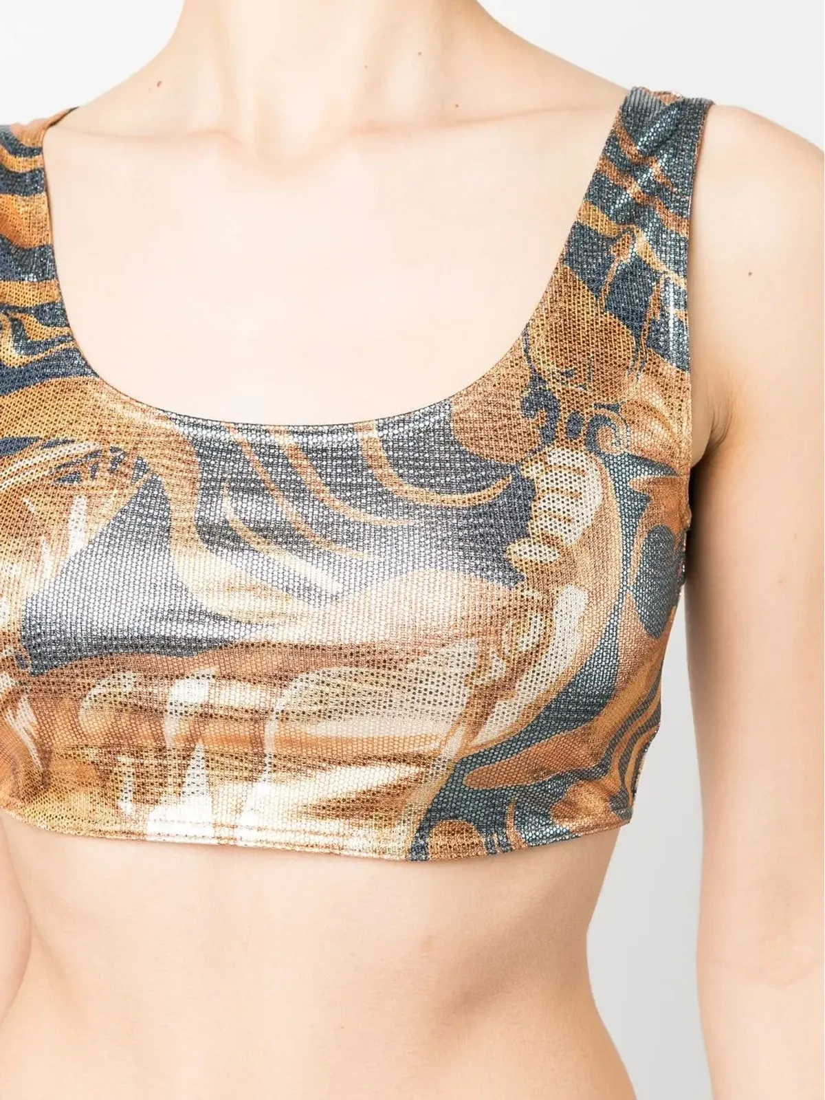 Alberta Ferretti スワールプリント メタリック クロップトップ - グレー - 画像5