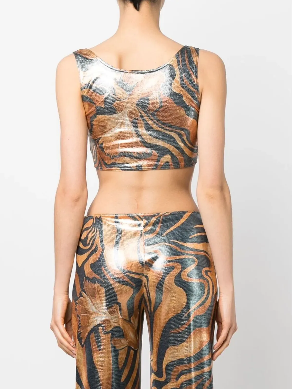 Alberta Ferretti スワールプリント メタリック クロップトップ - グレー - 画像4