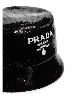 Prada ロゴ入りスパンコールバケットハット - ブラック - サムネイル5
