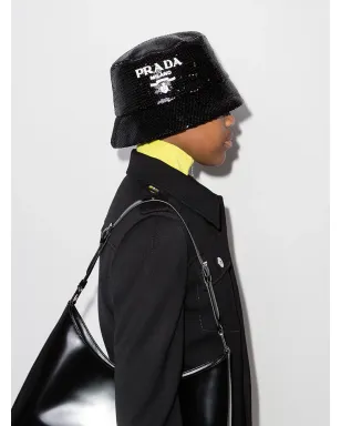 Prada ロゴ入りスパンコールバケットハット - ブラック - サムネイル2