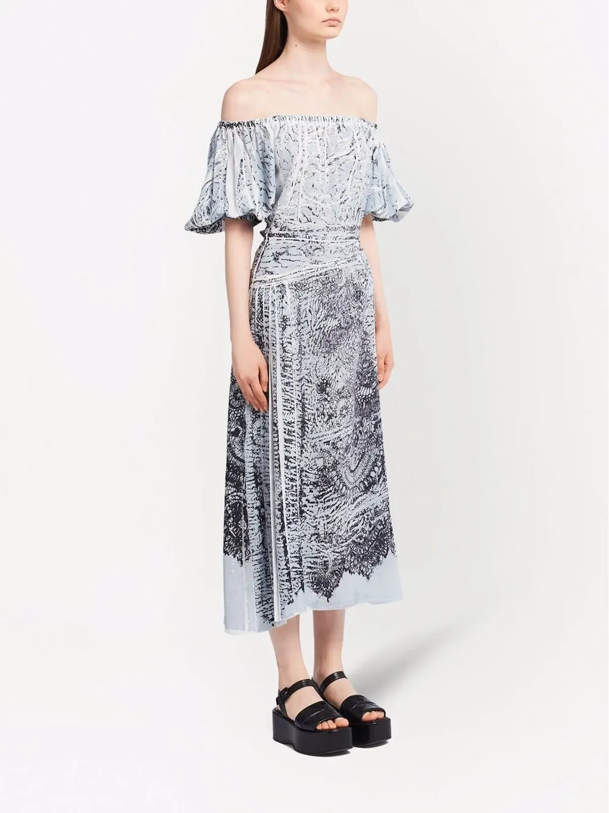 Prada コーラル柄シルクミディドレス - 画像3