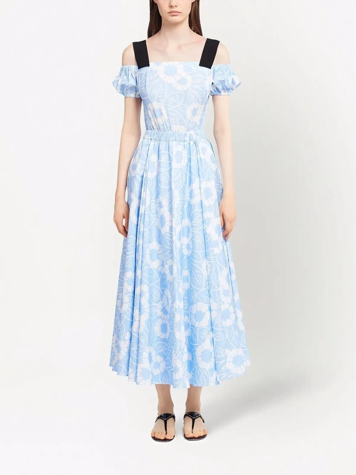 Prada 花柄プリントのオフショルダードレス - 画像2