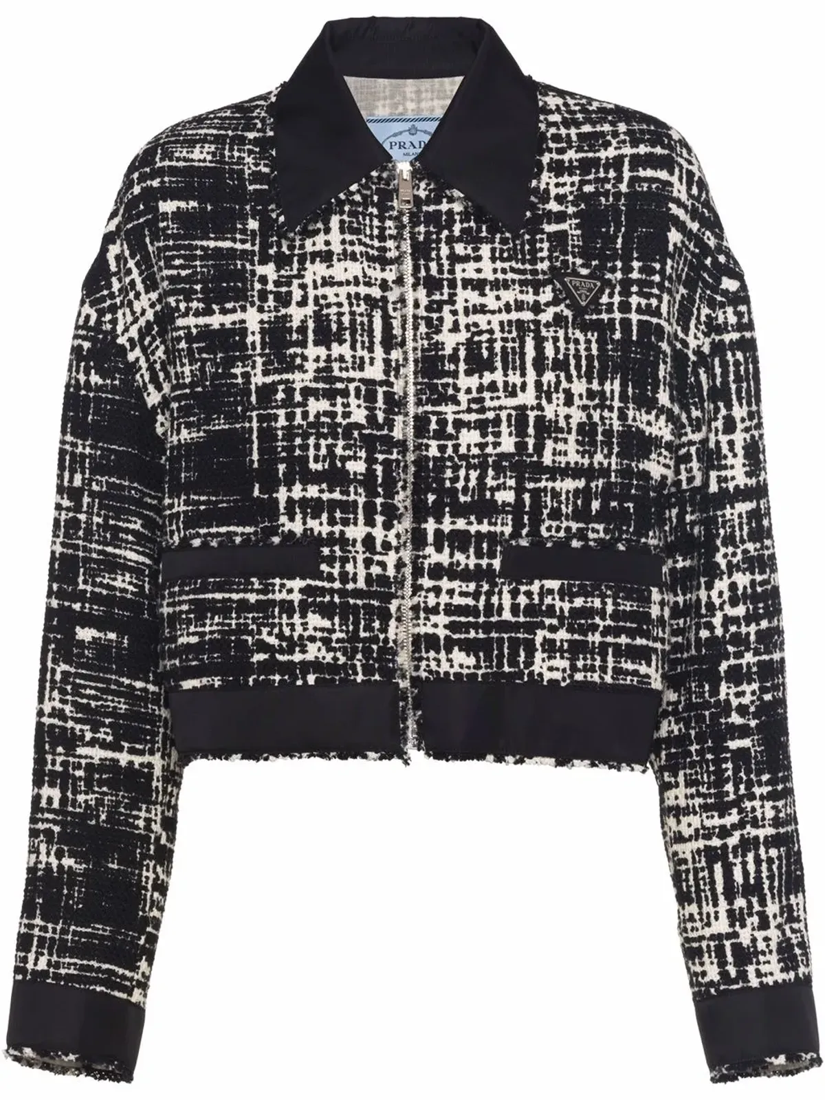 Prada Re-Nylon クロップドツイードジャケット - ブラック - 画像1