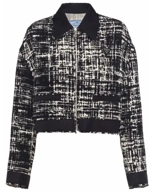 Prada Re-Nylon クロップドツイードジャケット - ブラック - サムネイル1