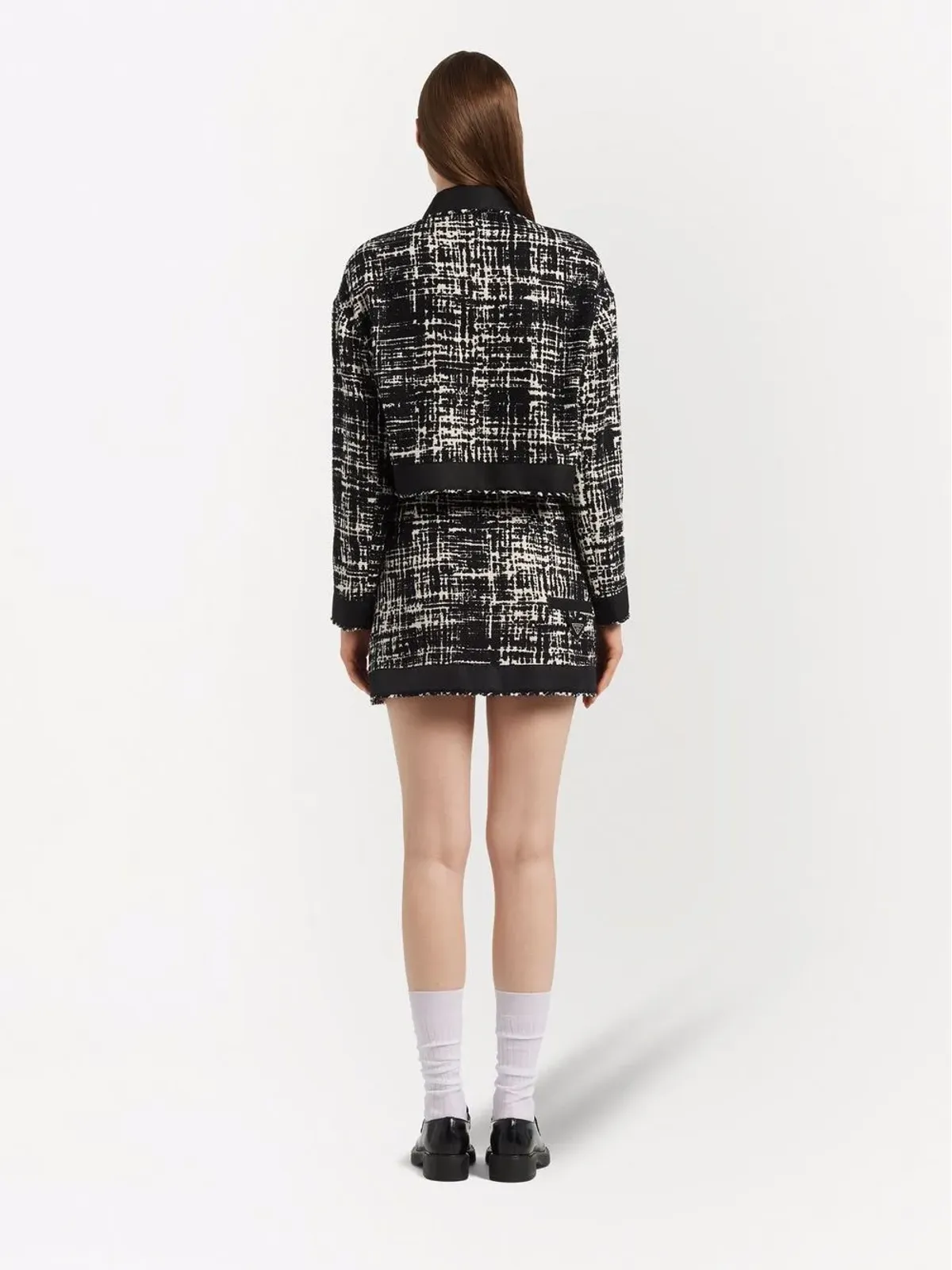 Prada Re-Nylon クロップドツイードジャケット - ブラック - 画像4