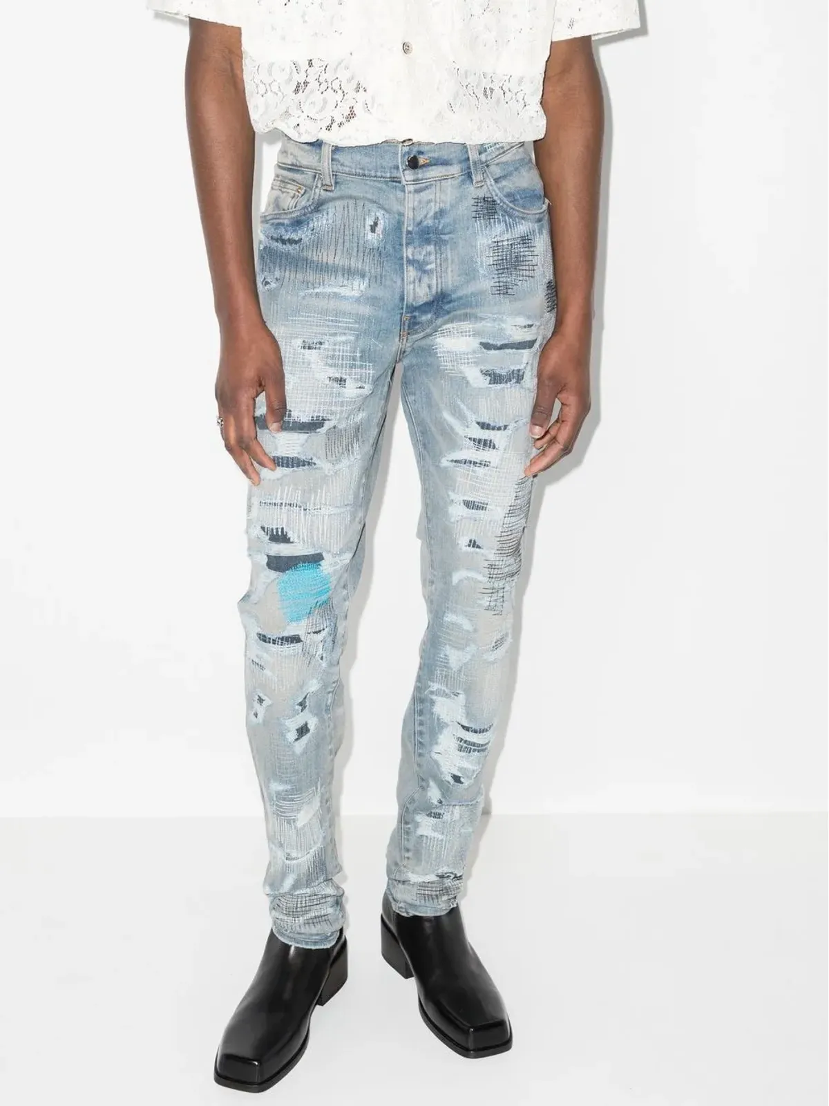 AMIRI ダメージ加工スキニージーンズ ブルー - 画像2