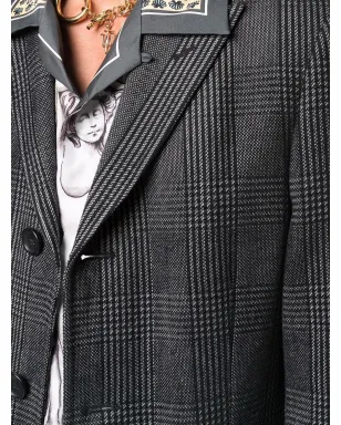 Versace Pre-Owned 2000年代 Plaidチェック柄 シングルブレスト コート - ブラック - サムネイル5