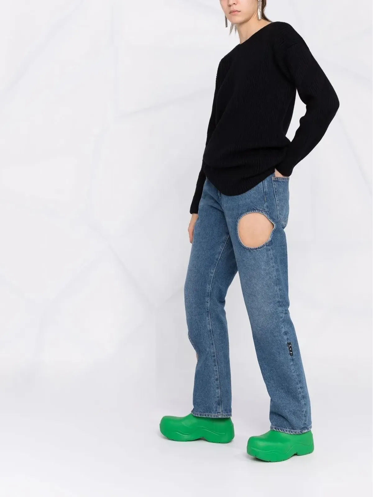 Off-White リブ編みウールジャンパー - ブラック - 画像4