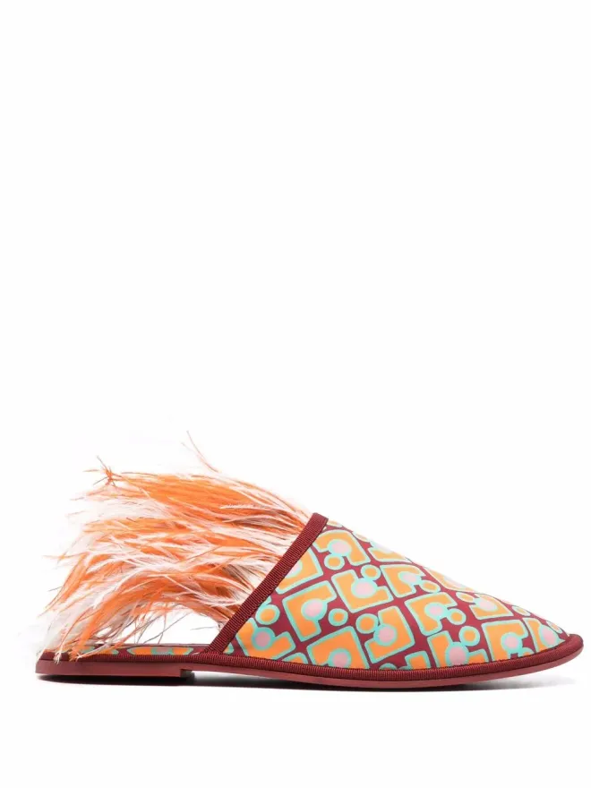 La DoubleJ La DoubleJ Boudoir feather-trim slippersの商品画像