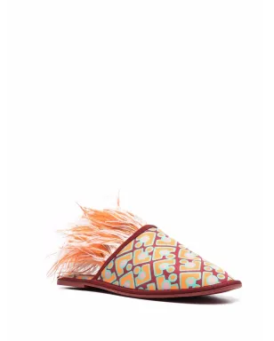 La DoubleJ Boudoir feather-trim slippers - サムネイル2