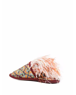 La DoubleJ Boudoir feather-trim slippers - サムネイル3
