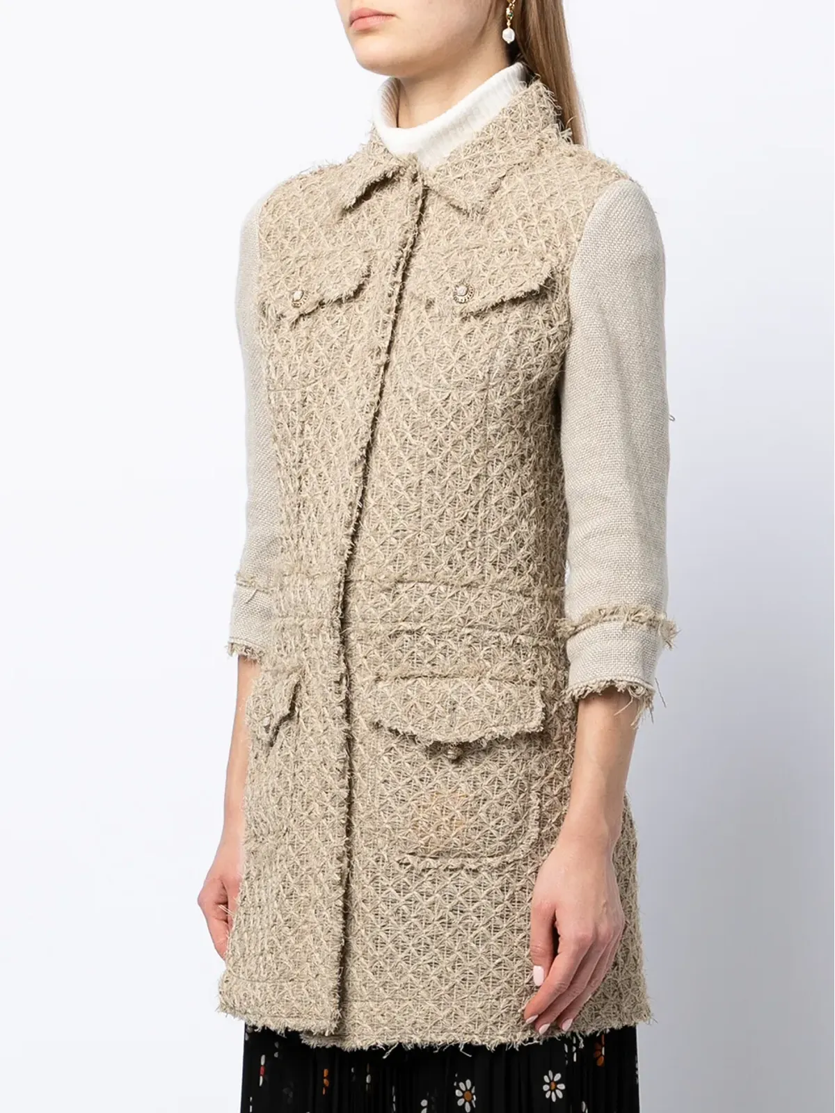 CHANEL ビンテージ 2010 コントラストスリーブ ツイードジャケット ブラウン - 画像3