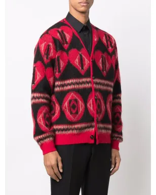 AMIRI ロゴ入りハートモチーフのインターシャニットカーディガン - レッド - サムネイル3