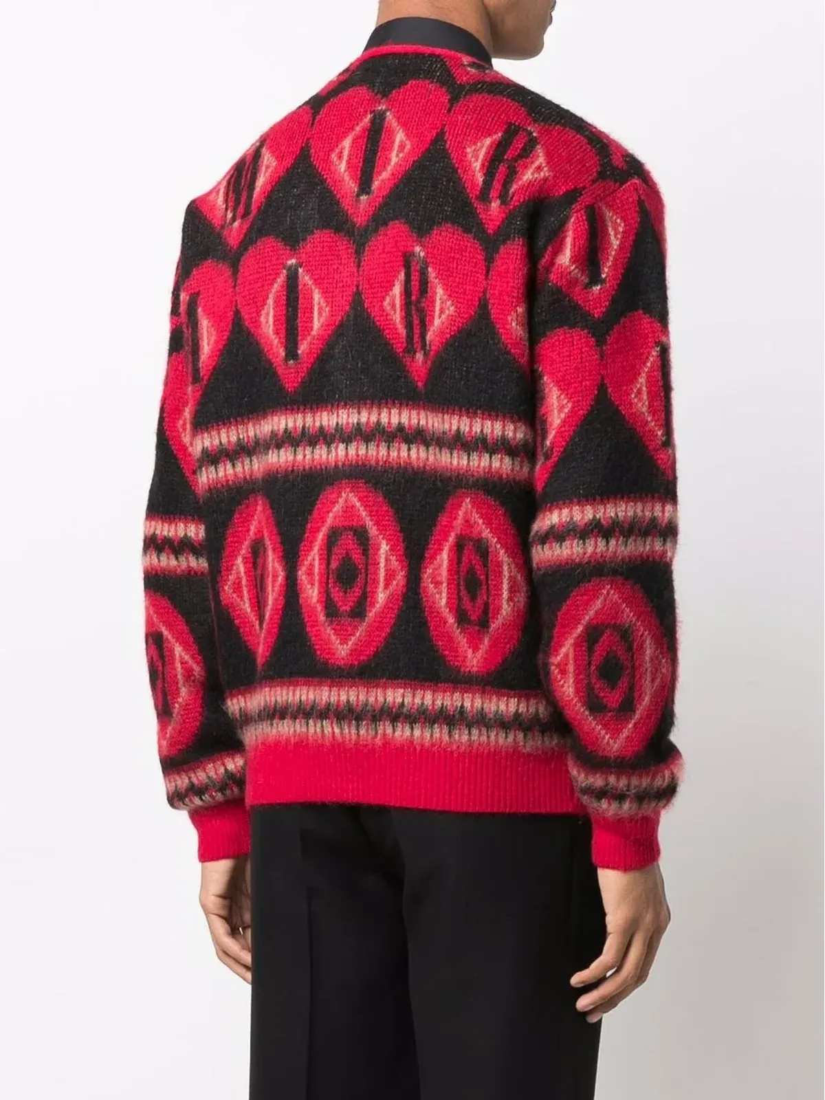 AMIRI ロゴ入りハートモチーフのインターシャニットカーディガン - レッド - 画像4