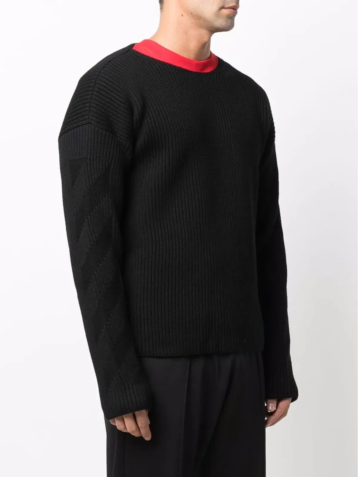 Off-White ダイアゴナルストライプ丸首ニット - ブラック - 画像3
