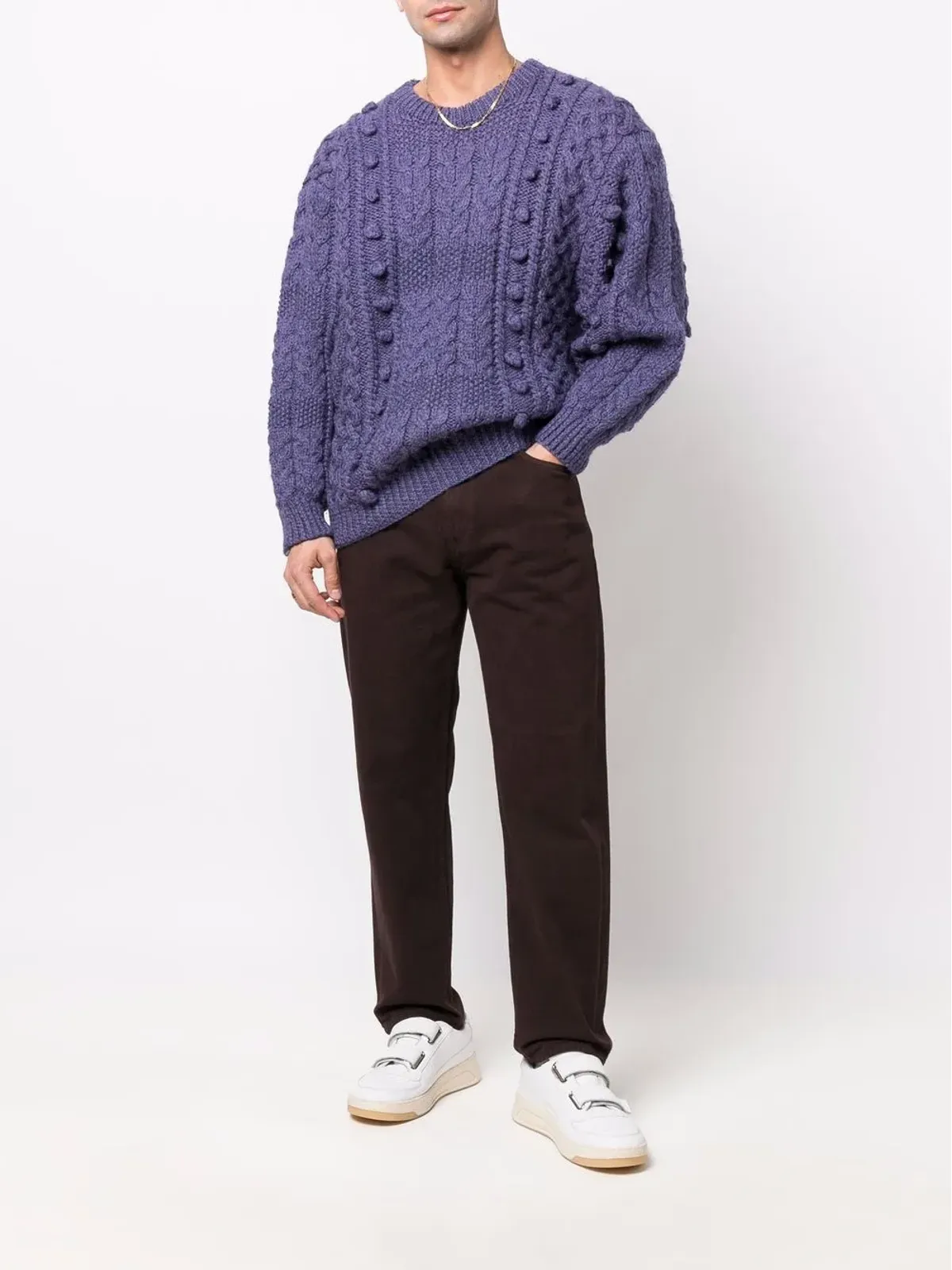 Issey Miyake Pre-Owned 1980s chunky cable-knit jumper - Purple - 画像2