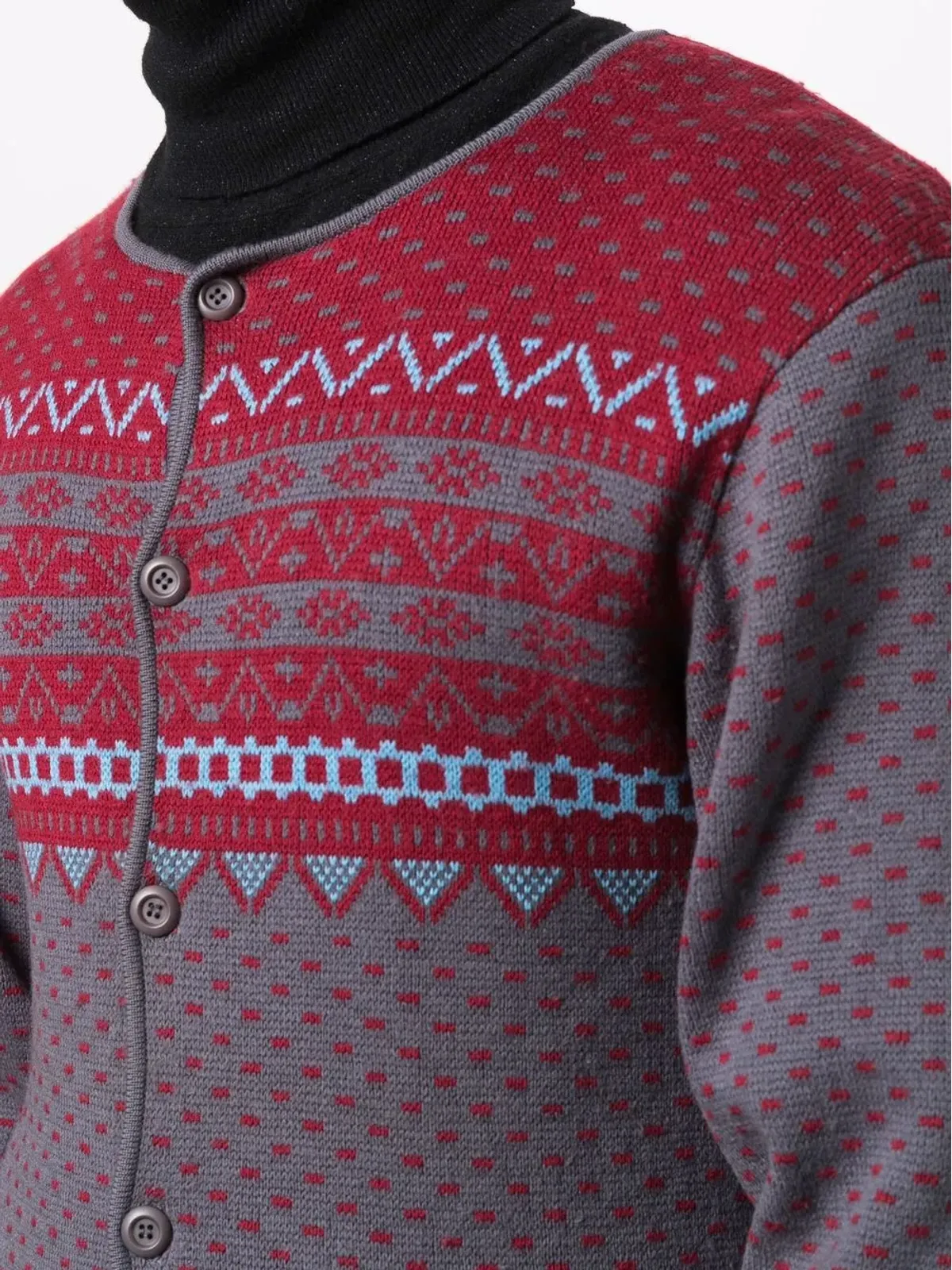 Issey Miyake ビンテージ 1970年代 インターシャ編み 丸首カーディガン - ブルー - 画像5