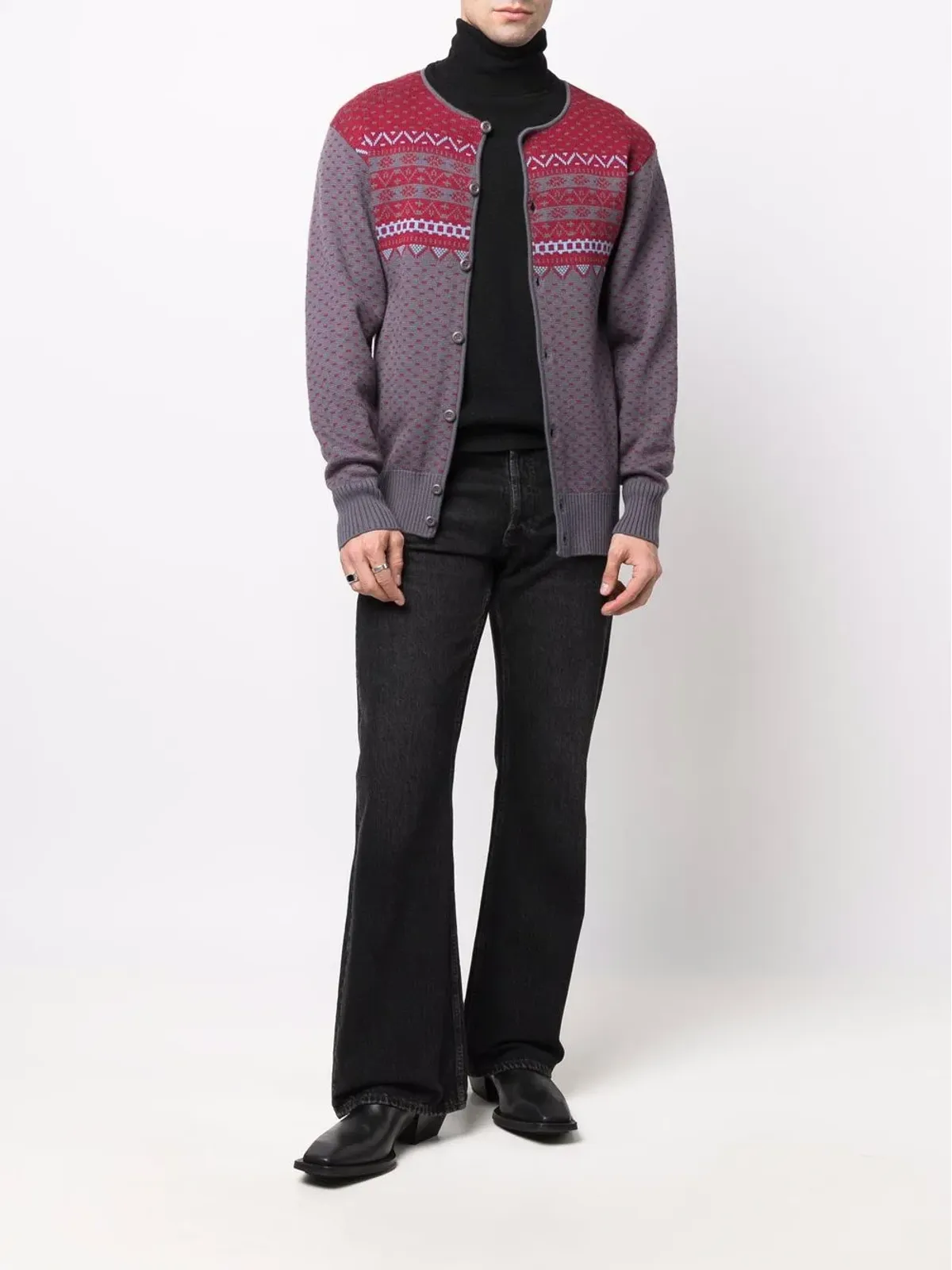Issey Miyake ビンテージ 1970年代 インターシャ編み 丸首カーディガン - ブルー - 画像2